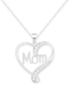 Macy's Diamond Mom Heart 18" Pendant Necklace (1/10 Ct. T.w.) In Sterling Silver In Sterling Silver