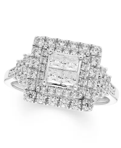 Macy's Diamond Multi Princess Halo Ring (1 Ct. T.w.) In 14k White Gold In Neutral