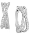 Macy's Diamond Multi-row Crossover Small Hoop Earrings (1/2 Ct. T.w.) In 10k White Gold In White Gold