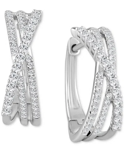 Macy's Diamond Multi-row Crossover Small Hoop Earrings (1/2 Ct. T.w.) In 10k White Gold