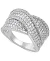 Macy's Diamond Multirow Crossover Statement Band (1 Ct. T.w.) In Sterling Silver In Sterling Silver