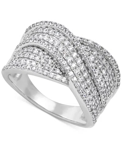 Macy's Diamond Multirow Crossover Statement Band (1 Ct. T.w.) In Sterling Silver
