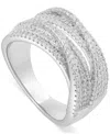 Macy's Diamond Multirow Crossover Statement Ring (3/4 Ct. T.w.) In Sterling Silver In Sterling Silver