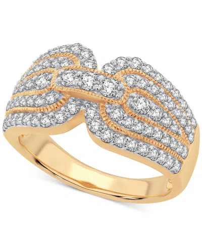 Macy's Diamond Multirow Milgrain Bead Statement Ring (1 Ct. T.w.) In 14k Gold In Yellow Gold