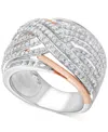Macy's Diamond Multirow Openwork Crossover Ring (1 Ct. T.w.) In 10k Two-tone Gold In Two-tone Gold