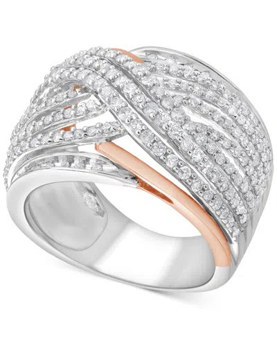 Macy's Diamond Multirow Openwork Crossover Ring (1 Ct. T.w.) In 10k Two-tone Gold