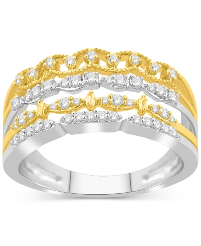 Macy's Diamond Multirow Statement Ring (1/3 Ct. T.w.) In Sterling Silver & Gold-plate In Sterling Silver  Gold-plate