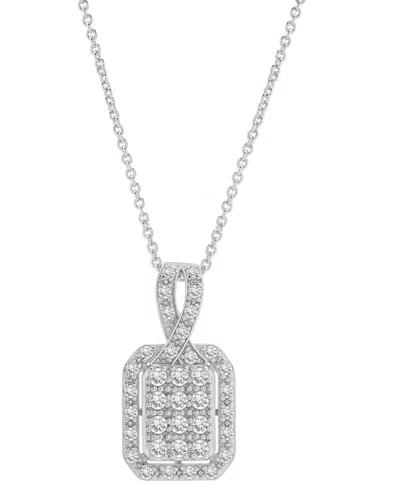 Macy's Diamond Octagon Halo Cluster 18" Pendant Necklace (1/3 Ct. T.w.) In Sterling Silver,  Exclusiv In Metallic