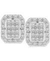 Macy's Diamond Octagon Halo Cluster Earrings (1/3 Ct. T.w.) In Sterling Silver,  Exclusive In Silver
