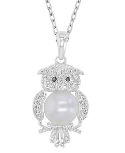 Macy's Diamond, Opal & Imitation Pearl And Onyx (0.012 Ct. T.w.) Owl Pendant Necklace In Pink