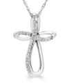 Macy's Diamond Open Cross Pendant Necklace (1/20 Ct. T.w.) In 14k Yellow, White Or Rose Gold In White Gold