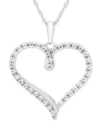 Macy's Diamond Open Heart 18" Pendant Necklace (1/4 Ct. T.w.) In 14k White Gold