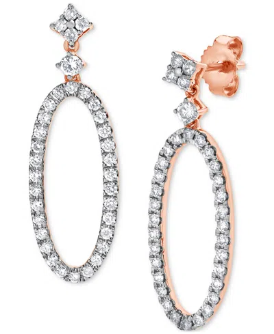 Macy's Diamond Open Oval Hoop Drop Earrings (5/8 Ct. T.w.) In 14k Rose Gold