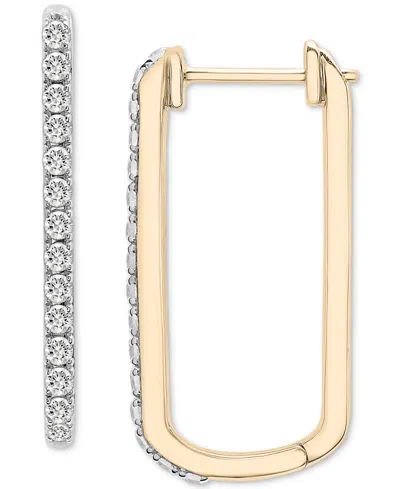 Macy's Diamond Open Rectangle Small Hoop Earrings (1/2 Ct. T.w.) In 14k Yellow Or White Gold, Created For M In Yellow Gold