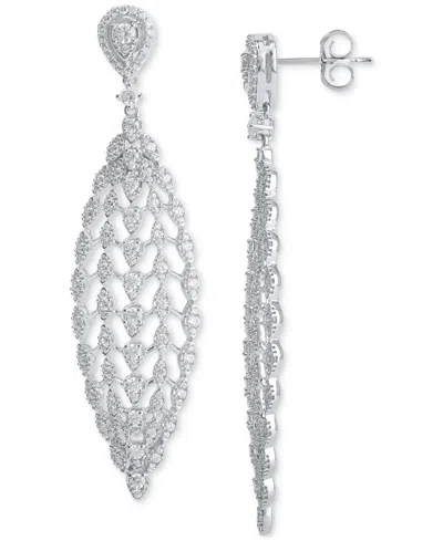 Macy's Diamond Openwork Mesh Drop Earrings (2 Ct. T.w.) In 14k White Gold In Metallic