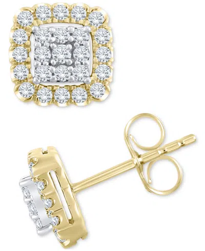 Macy's Diamond Openwork Square Halo Cluster Stud Earrings (1/2 Ct. T.w.) In 14k Gold In Yellow Gold