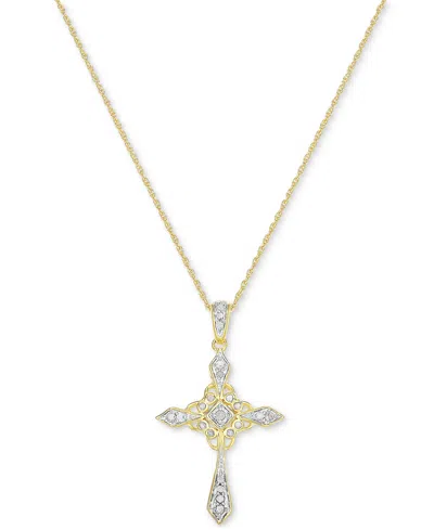 Macy's Diamond Ornate Cross 18" Pendant Necklace (1/4 Ct. T.w.) In Gold-plated Sterling Silver In Yellow Gro