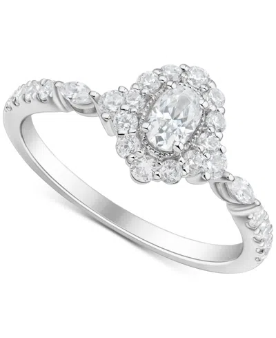 Macy's Diamond Ova Halo Engagement Ring (3/4 Ct. T.w.) In 14k White Gold