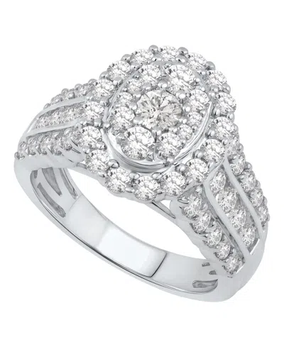 Macy's Diamond Oval Cluster Engagement Ring (2 Ct. T.w.) In 14k White Gold In Metallic