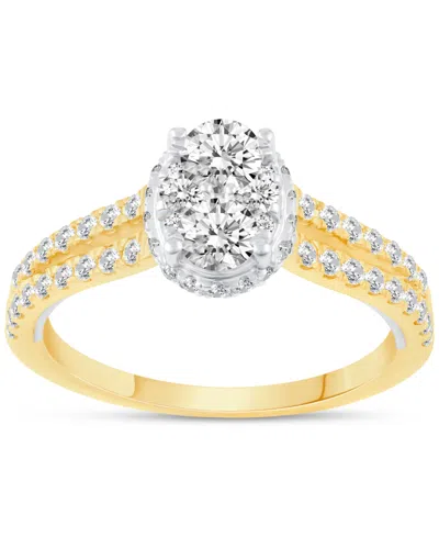 Macy's Diamond Oval Cluster Two Row Engagement Ring (1 Ct. T.w.) In 14k Two-tone Gold In Two Tone