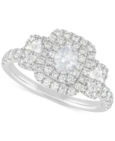 Macy's Diamond Oval Double Halo Engagement Ring (1-1/3 Ct. T.w.) In 14k White Gold