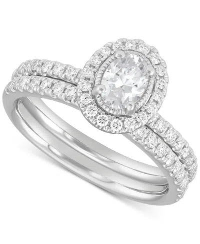 Macy's Diamond Oval Halo Bridal Ring Set (1 Ct. T.w.) In 14k White Gold