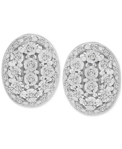 Macy's Diamond Oval Halo Cluster Earrings (1/10 Ct. T.w.) In Sterling Silver,  Exclusive In Metallic