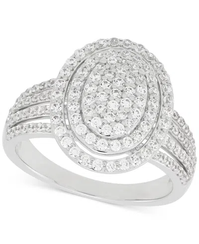 Macy's Diamond Oval Halo Cluster Multirow Ring (1 Ct. T.w.) In Sterling Silver