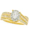 Macy's Diamond Oval Halo Multi-row Engagement Ring (1 Ct. T.w.) In 14k Two-tone Gold In Gold