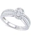 Macy's Diamond Oval Halo Three Row Engagement Ring (1 Ct. T.w.) In 14k Yellow Or White Gold