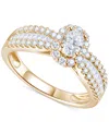 Macy's Diamond Oval Halo Three Row Engagement Ring (1 Ct. T.w.) In 14k Yellow Or White Gold In Yellow Gold