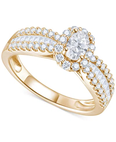 Macy's Diamond Oval Halo Three Row Engagement Ring (1 Ct. T.w.) In 14k Yellow Or White Gold In Yellow Gold