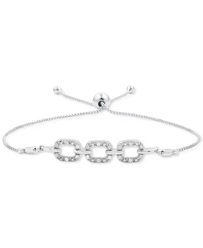 Macy's Diamond Oval Triple Link Bolo Bracelet (1/6 Ct. T.w.) In Sterling Silver
