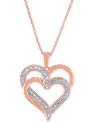 Macy's Diamond Overlap Heart 18" Pendant Necklace (1/10 Ct. T.w.) In Sterling Silver, 14k Gold-plated Sterl