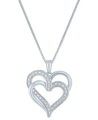 Macy's Diamond Overlap Heart 18" Pendant Necklace (1/10 Ct. T.w.) In Sterling Silver, 14k Gold-plated Sterl