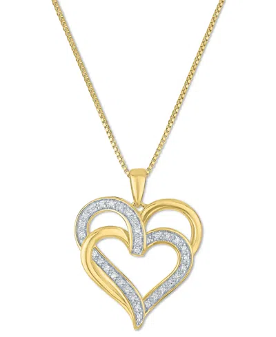 Macy's Diamond Overlap Heart 18" Pendant Necklace (1/10 Ct. T.w.) In Sterling Silver, 14k Gold-plated Sterl In Gold-plated Sterling Silver