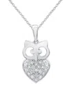 Macy's Diamond Owl 18" Pendant Necklace (1/10 Ct. T.w.) In Sterling Silver In No Color