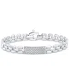 Macy's Diamond Pave Bar Plate Panther Link Bracelet (1/2 Ct. T.w.) In Sterling Silver In Sterling Silver