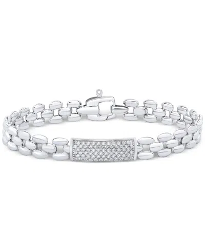 Macy's Diamond Pave Bar Plate Panther Link Bracelet (1/2 Ct. T.w.) In Sterling Silver