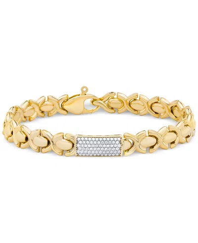 Macy's Diamond Pave Bar Plate Stampato Xo Link Bracelet (1/2 Ct. T.w.) In 14k Gold-plated Sterling Silver