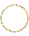 Macy's Diamond Pave Bar Stampato Xo Link 18" Collar Necklace (1/2 Ct. T.w.) In 14k Gold-plated Sterling Sil In Gold-plated Sterling Silver
