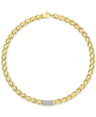 Macy's Diamond Pave Bar Stampato Xo Link 18" Collar Necklace (1/2 Ct. T.w.) In 14k Gold-plated Sterling Sil In Gold-plated Sterling Silver