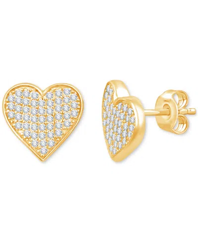 Macy's Diamond Pave Cluster Polished Heart Stud Earrings (1/2 Ct. T.w.) In Sterling Silver Or 10k Gold-plat In Gold-plated Sterling Silver