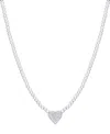 Macy's Diamond Pave Heart Beaded Chain 18" Pendant Necklace (1/4 Ct. T.w.) In Sterling Silver In Sterling Silver