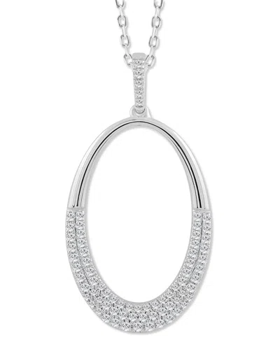 Macy's Diamond Pave Polished Oval Pendant Necklace (1/2 Ct. T.w.) In 14k White Gold