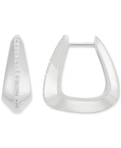 Macy's Diamond Pave Sculptural Huggie Hoop Earrings (1/10 Ct. T.w.) In Sterling Silver