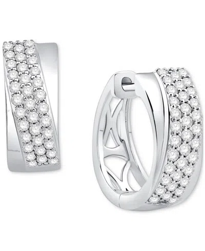 Macy's Diamond Pave Small Huggie Hoop Earrings (1/2 Ct. T.w.) In 14k White Gold