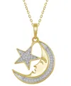 Macy's Diamond Pave Star & Moon Pendant Necklace (1/10 Ct. T.w.) In 14k Gold, 16" + 2" Extender In Yellow Gold