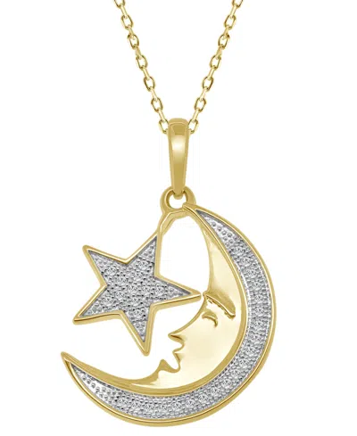 Macy's Diamond Pave Star & Moon Pendant Necklace (1/10 Ct. T.w.) In 14k Gold, 16" + 2" Extender In Yellow Gold