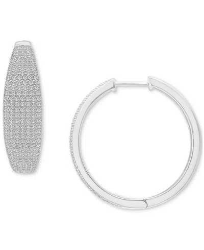 Macy's Diamond Pave Tapered Hoop Earrings (1 Ct. T.w.) In Sterling Silver, Created For